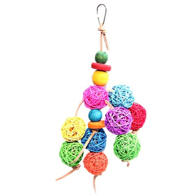 AVI ONE BIRD TOY LEATHER ROPE COLOURED RATTAN BALL 37cm