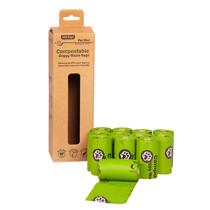 PET ONE DOGGY WASTE BAGS - COMPOSTABLE 12 ROLLS 200 BAGS PER ROLL