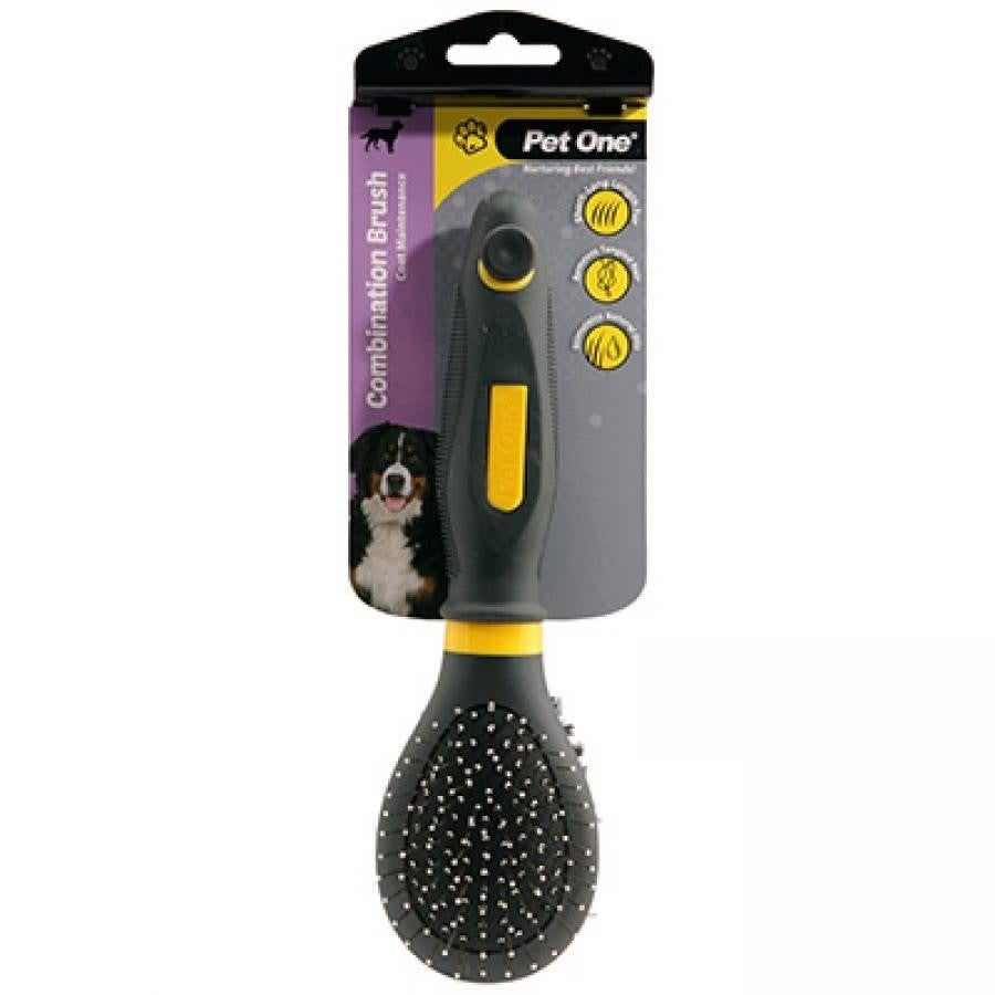 PET ONE Small Combination Bristle & Metal Pin Brush Removes Lightly Tangled Fur