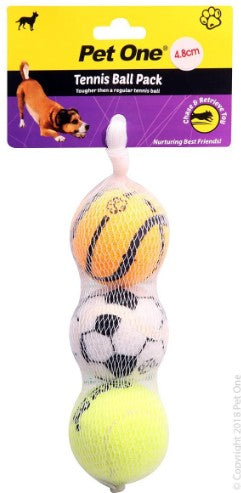 PET ONE TENNIS BALL 3 PACK 4.8CM