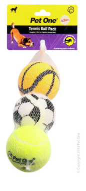 PET ONE TENNIS BALL 3 PACK 6.35CM