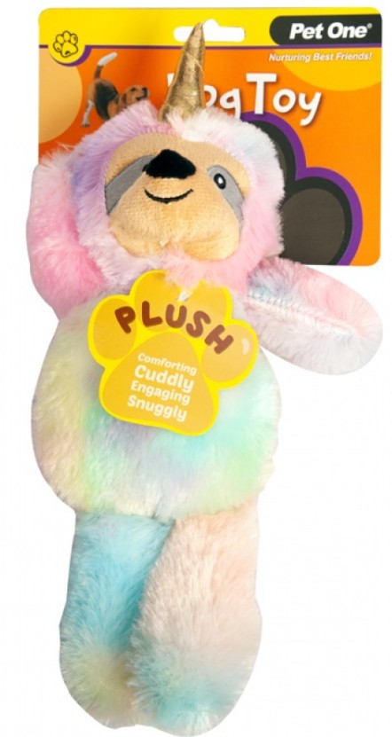 PET ONE PLUSH SQUEAKY RAINBOW SLOTH UNICORN