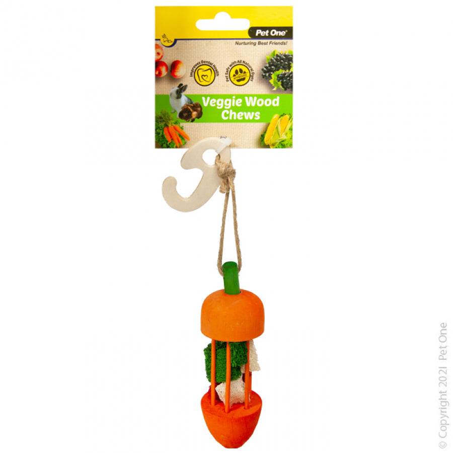 PET ONE VEGGIE WOOD CARROT CAROUSEL ORANGE 13CM