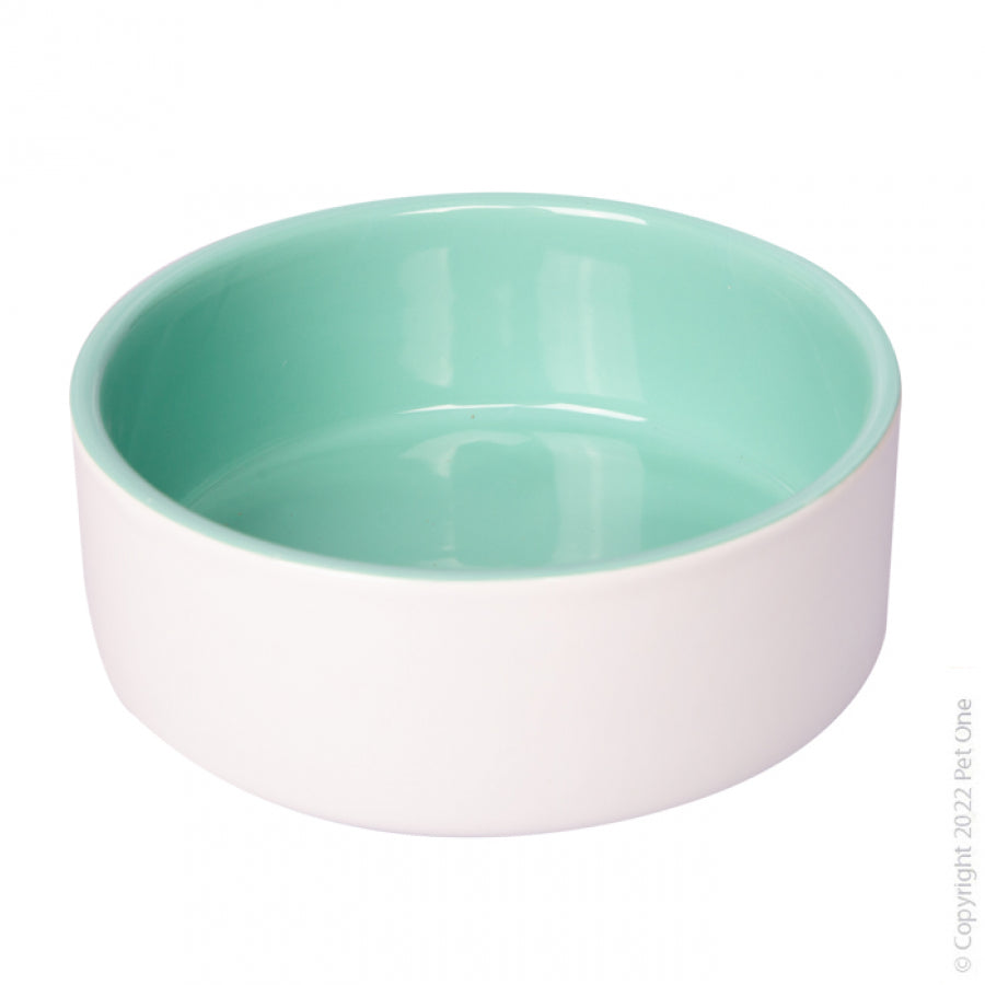 PET ONE CERAMIC BOWL GREEN/WHITE 19.5CM