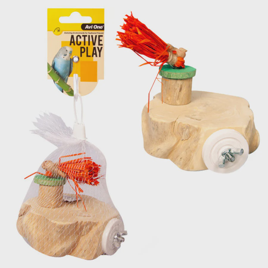 AVI ONE BIRD TOY PLATFORM WITH RAFFIA TASSEL 11.5 X 11CM