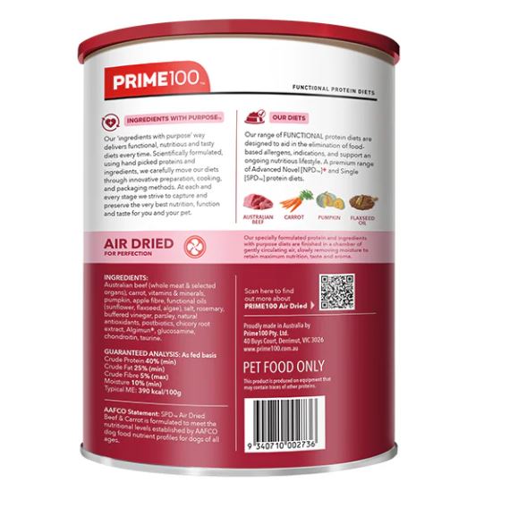 PRIME100 SPD AIR DRIED BEEF + CARROT 600G