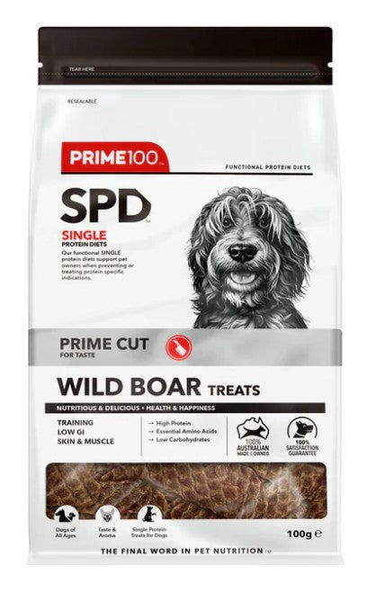 PRIME100 SPD WILD BOAR PRIME CUT TREATS 100G