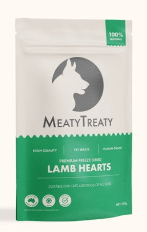 MEATY TREATY FD LAMB HEARTS 100G