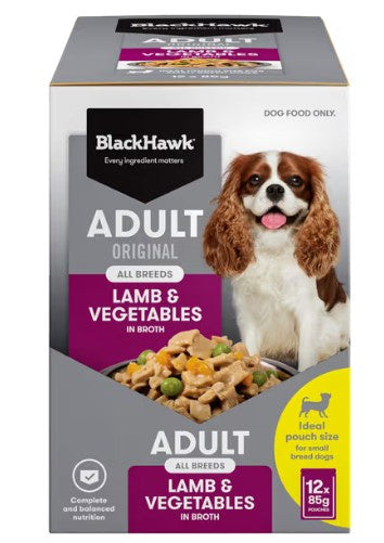 BLACK HAWK DOG LAMB + VEGETABLES 85G (12)