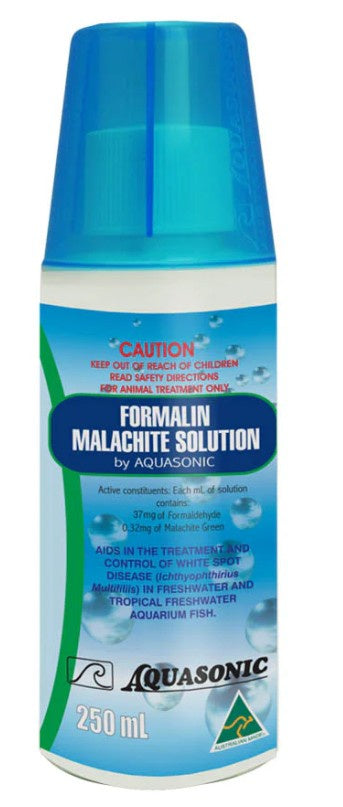 AQUASONIC FROMALIN / MALACHITE SOLUTION 250ML (FOR WHITESPOT & OTHER FUNGAL INFECTIONS AND EXTERNAL PARASITES)